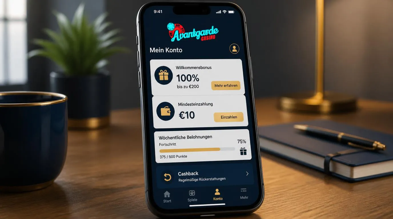 Smartphone mit Willkommensbonus, Mindesteinzahlung und Fortschritt bei Wochenprämien